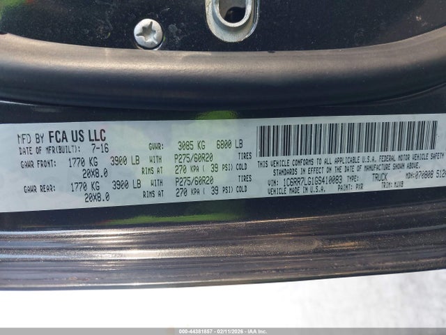 44381857 :رقم المزاد ، 1C6RR7LG1GS410083 vin ، 2016 Ram 1500 Big Horn مزاد بيع