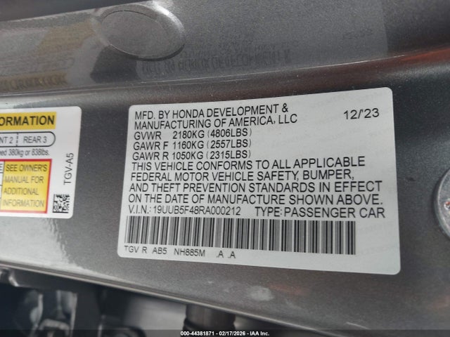 Продаж на аукціоні авто 2024 Acura Tlx Technology Package, vin: 19UUB5F48RA000212, номер лоту: 44381871