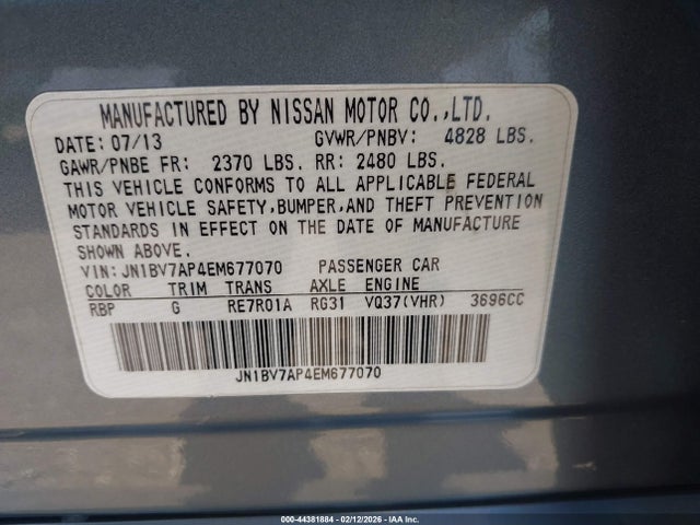 44381884 :رقم المزاد ، JN1BV7AP4EM677070 vin ، 2014 Infiniti Q50 Sport مزاد بيع