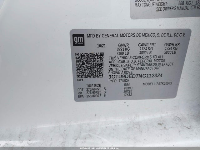 2022 Gmc Sierra 1500 Limited 4wd  Short Box Slt მანქანა იყიდება აუქციონზე, vin: 3GTU9DED7NG112324, აუქციონის ნომერი: 44381941