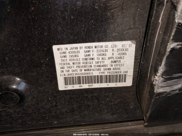 Aukcja sprzedaży 2008 Acura Tsx, vin: JH4CL96828C006915, numer aukcji: 44381979