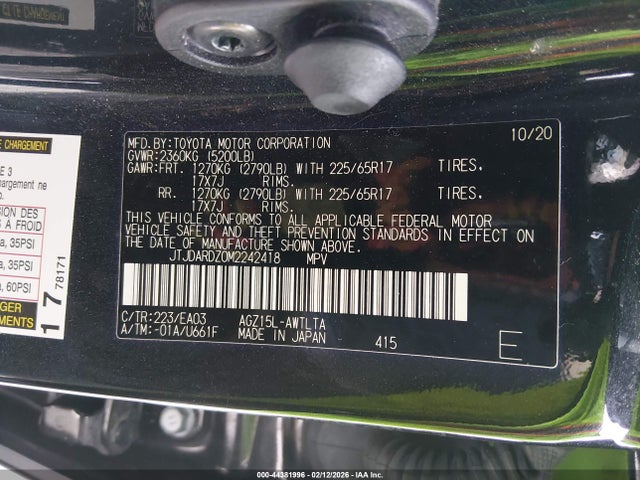 2021 Lexus Nx 300 მანქანა იყიდება აუქციონზე, vin: JTJDARDZ0M2242418, აუქციონის ნომერი: 44381996