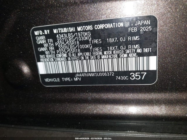 2025 MITSUBISHI OUTLANDER SPORT JA4ARVAWXSU006372 Photo 8
