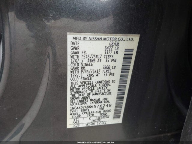 2006 NISSAN TITAN 1N6AA07A86N576248 Photo 8