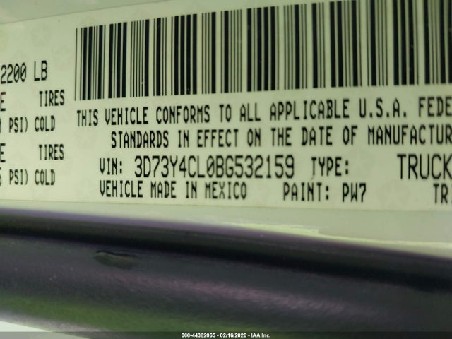 44382065 :رقم المزاد ، 3D73Y4CL0BG532159 vin ، 2011 Ram Ram 3500 Laramie مزاد بيع