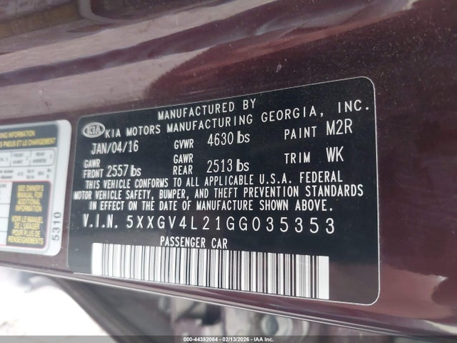5XXGV4L21GG035353 KIA Optima Sxl Turbo