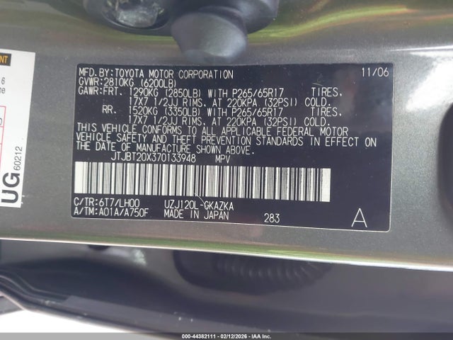 Продаж на аукціоні авто 2007 Lexus Gx 470, vin: JTJBT20X370133948, номер лоту: 44382111