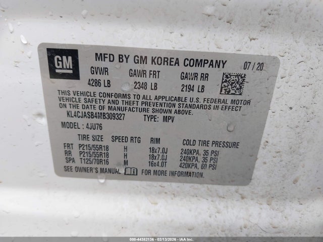 44382136 :رقم المزاد ، KL4CJASB4MB309327 vin ، 2021 Buick Encore Fwd Preferred مزاد بيع