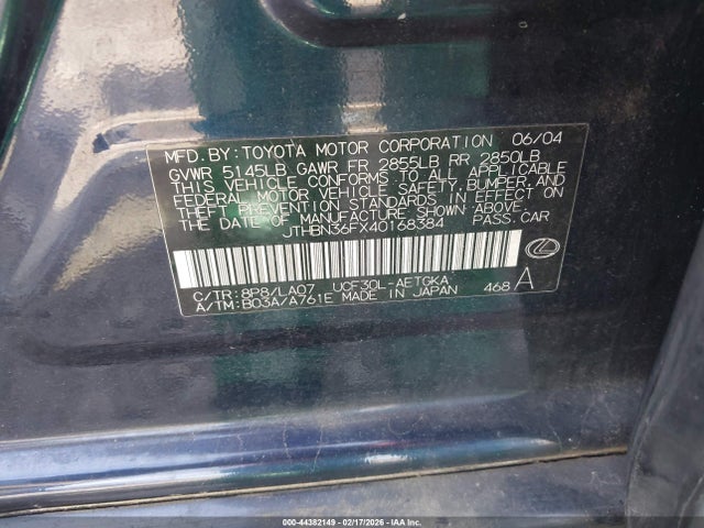 2004 LEXUS LS 430 JTHBN36FX40168384 Photo 8