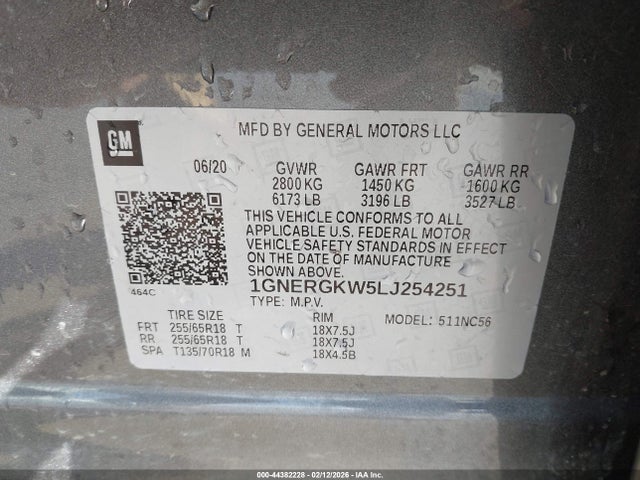1GNERGKW5LJ254251 Chevrolet Traverse Fwd Lt Cloth