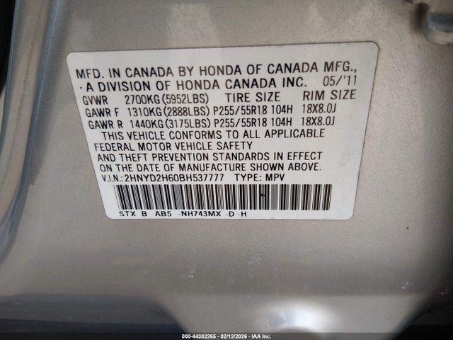 Продаж на аукціоні авто 2011 Acura Mdx Technology Package, vin: 2HNYD2H60BH537777, номер лоту: 44382265