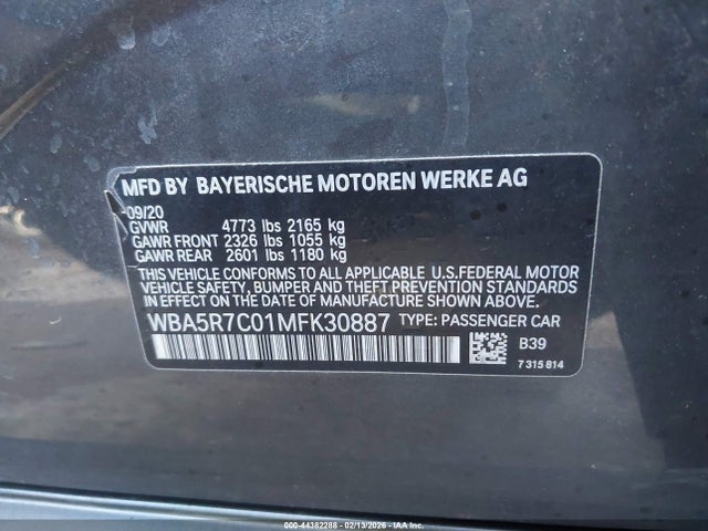 Продаж на аукціоні авто 2021 Bmw 330i Xdrive, vin: WBA5R7C01MFK30887, номер лоту: 44382288