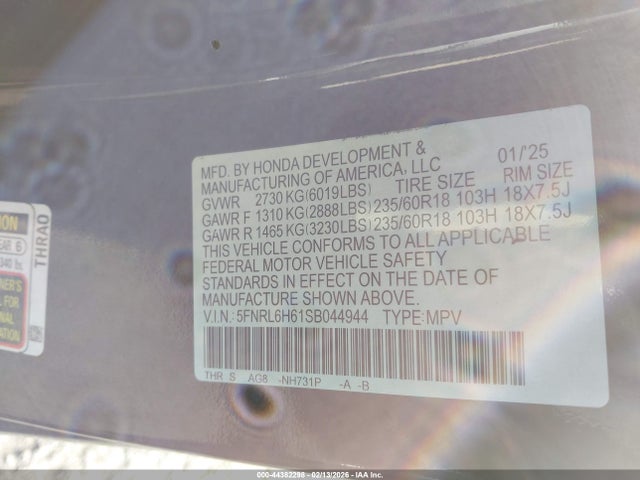 Honda Odyssey Ex-l 2025 5FNRL6H61SB044944 Image 9