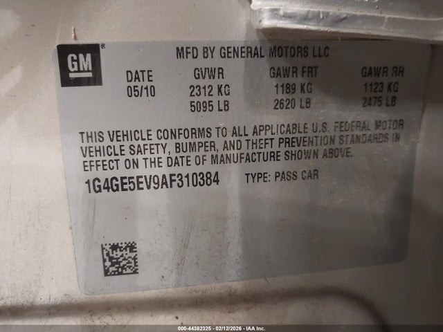 Продажа на аукционе авто 2010 Buick Lacrosse Cxs, vin: 1G4GE5EV9AF310384, номер лота: 44382325