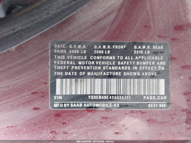 2003 SAAB 9-5 YS3EB49E433035111 Photo 8