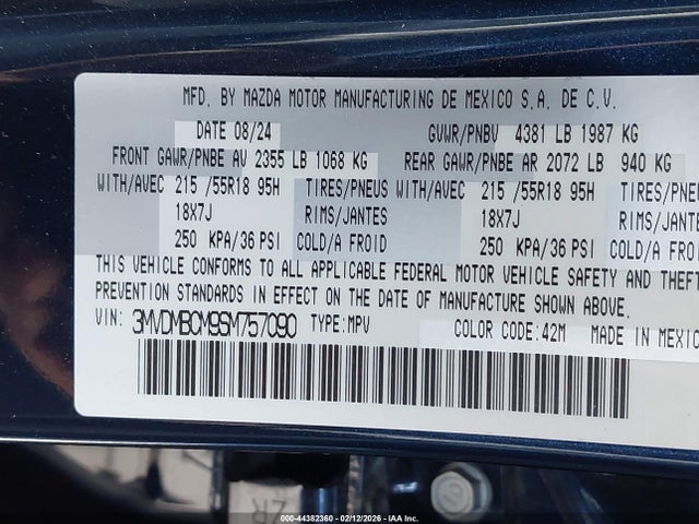 44382360 :رقم المزاد ، 3MVDMBCM9SM757090 vin ، 2025 Mazda Cx-30 2.5 S Preferred Package مزاد بيع