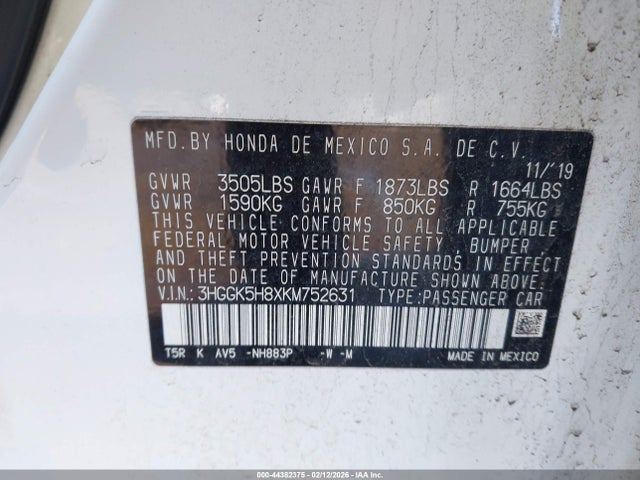 3HGGK5H8XKM752631 Honda FIT EX