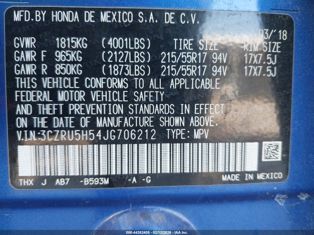 2018 HONDA HR-V 3CZRU5H54JG706212 Photo 8