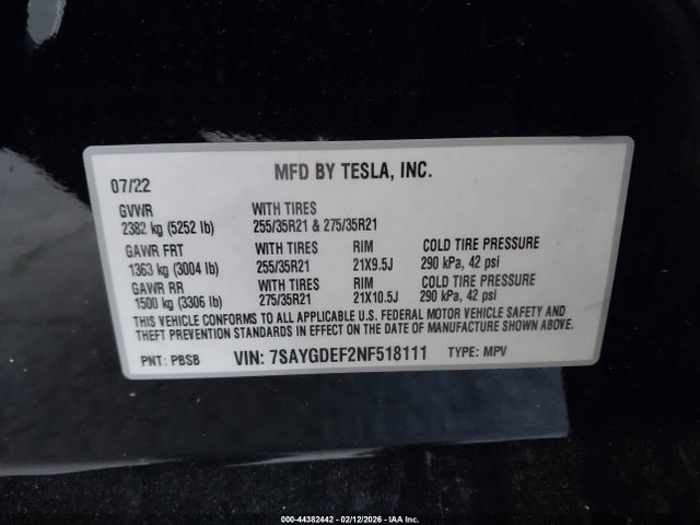 2022 TESLA MODEL Y 7SAYGDEF2NF518111 Photo 8