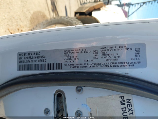 2021 Ram 2500 Big Horn  4x4 8' Box მანქანა იყიდება აუქციონზე, vin: 3C6UR5JL4MG628374, აუქციონის ნომერი: 44382457