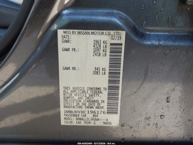 Продаж на аукціоні авто 2019 Nissan Altima 2.5 Platinum, vin: 1N4BL4FV3KC196176, номер лоту: 44382469