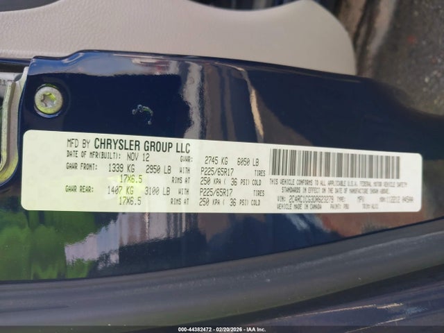 44382472 :رقم المزاد ، 2C4RC1CG3DR623279 vin ، 2013 Chrysler Town & Country Touring-l مزاد بيع