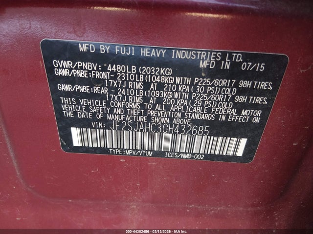 JF2SJAHC3GH432685 Subaru Forester 2.5i Limited