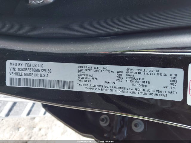1C6SRFBT6MN729130 RAM 1500 Big Horn 4x4 6&#039;4 Box