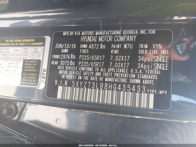 5XYZT3LB8HG435433 Hyundai Santa Fe Sport 2.4l