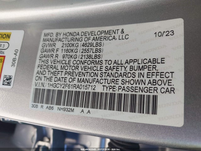 1HGCY2F61RA015712 Honda Accord Hybrid Ex-l