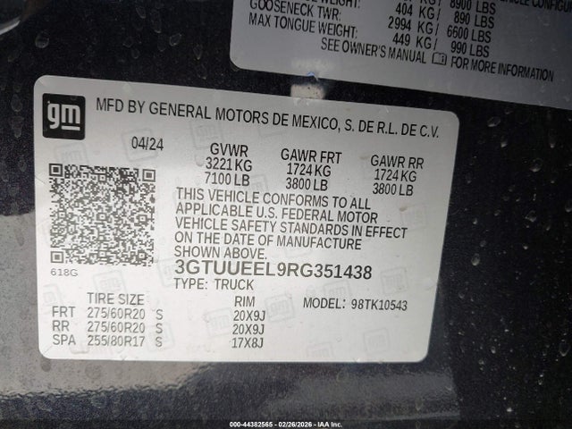 3GTUUEEL9RG351438 GMC Sierra 1500 4wd Short Box At4
