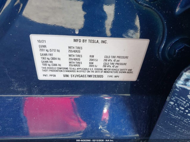 2021 TESLA MODEL Y 5YJYGAEE7MF283805 Photo 8