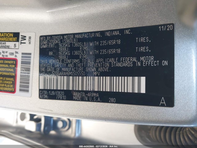 5TDGARAH6MS505550 Toyota Highlander Hybrid Xle