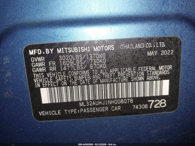 2022 MITSUBISHI MIRAGE ML32AUHJ1NH008078 Photo 8