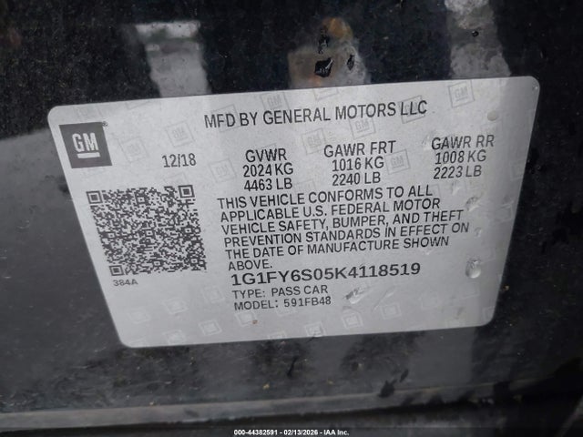 1G1FY6S05K4118519 Chevrolet BOLT EV LT