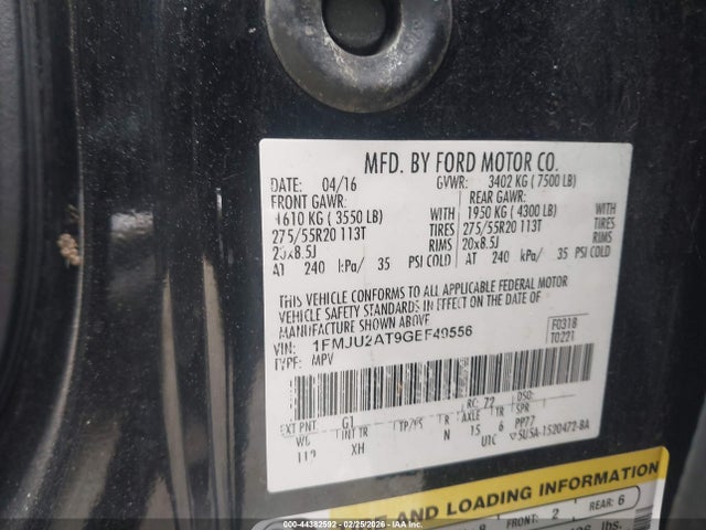 Продаж на аукціоні авто 2016 Ford Expedition Limited, vin: 1FMJU2AT9GEF49556, номер лоту: 44382592