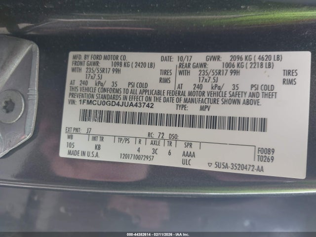 1FMCU0GD4JUA43742 Ford ESCAPE SE