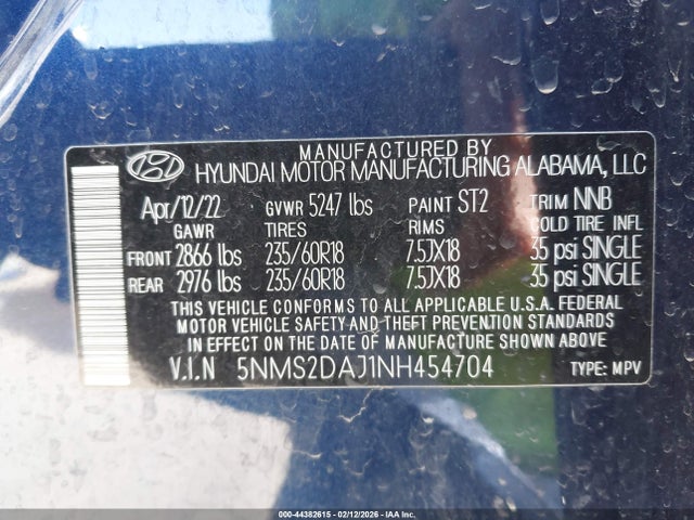2022 HYUNDAI SANTA FE 5NMS2DAJ1NH454704 Photo 8