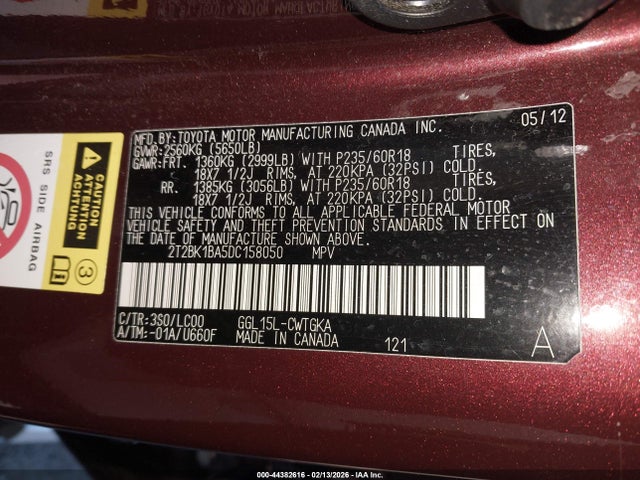 Продаж на аукціоні авто 2013 Lexus Rx 350, vin: 2T2BK1BA5DC158050, номер лоту: 44382616