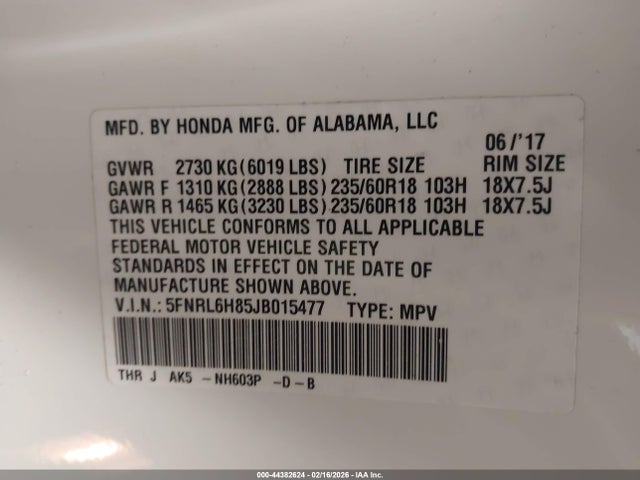 2018 HONDA ODYSSEY 5FNRL6H85JB015477 Photo 8