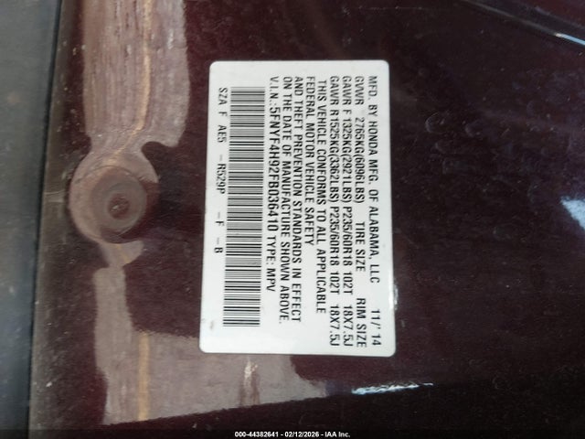 Aukcja sprzedaży 2015 Honda Pilot Touring, vin: 5FNYF4H92FB036410, numer aukcji: 44382641