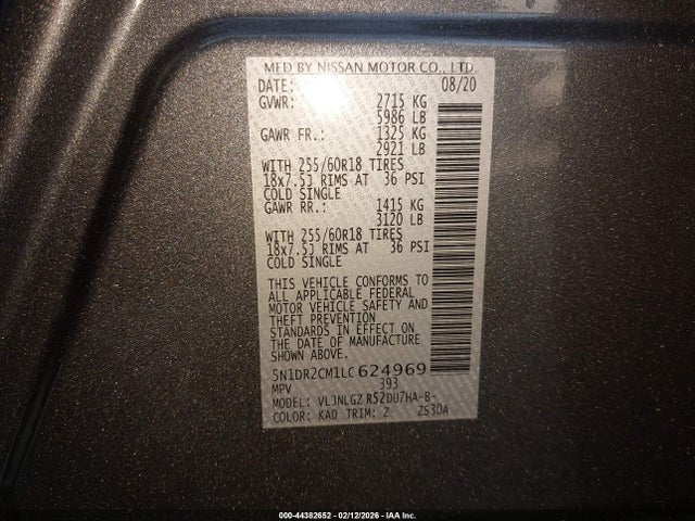 5N1DR2CM1LC624969 Nissan Pathfinder Sl 4wd