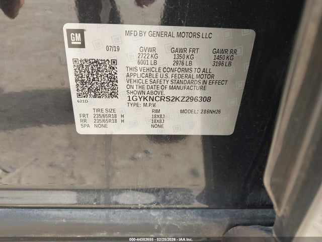 Продаж на аукціоні авто 2019 Cadillac Xt5 Luxury, vin: 1GYKNCRS2KZ296308, номер лоту: 44382655