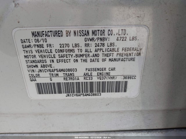 Продаж на аукціоні авто 2010 Infiniti G37 Journey, vin: JN1CV6AP5AM408603, номер лоту: 44382665