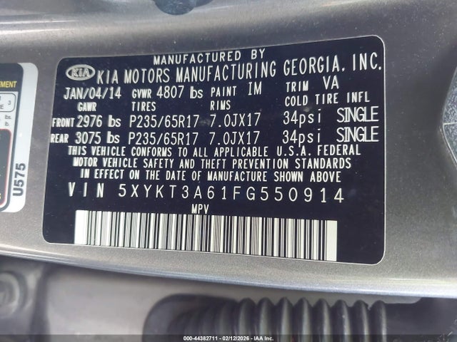 5XYKT3A61FG550914 KIA SORENTO LX