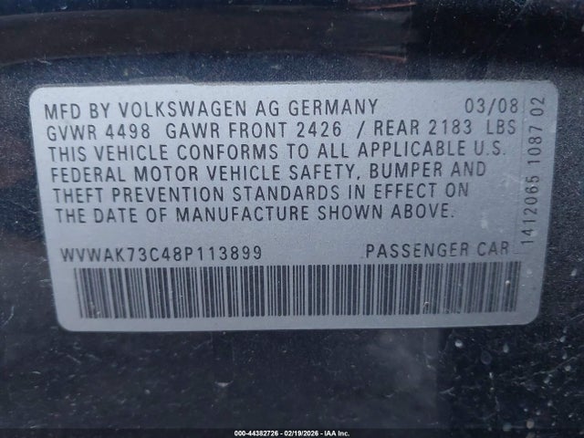 Aukcja sprzedaży 2008 Volkswagen Passat Komfort, vin: WVWAK73C48P113899, numer aukcji: 44382726