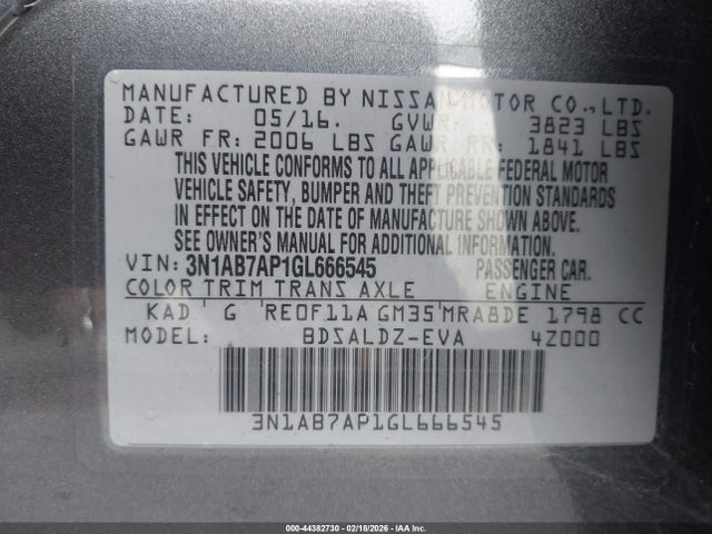 Nissan Sentra Fe+ S/s/sl/sr/sv 2016 3N1AB7AP1GL666545 Image 9