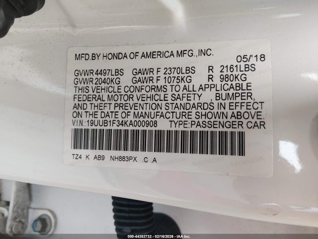 Aukcja sprzedaży 2019 Acura Tlx Standard, vin: 19UUB1F34KA000908, numer aukcji: 44382732