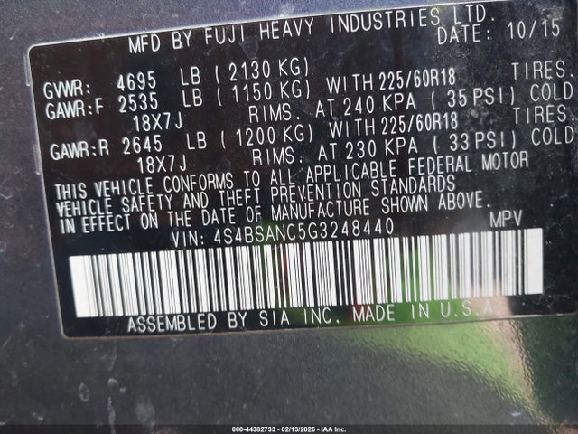 Aukcja sprzedaży 2016 Subaru Outback 2.5i Limited, vin: 4S4BSANC5G3248440, numer aukcji: 44382733