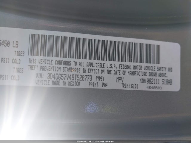 Продажа на аукционе авто 2009 Dodge Journey Sxt, vin: 3D4GG57V49T526773, номер лота: 44382736